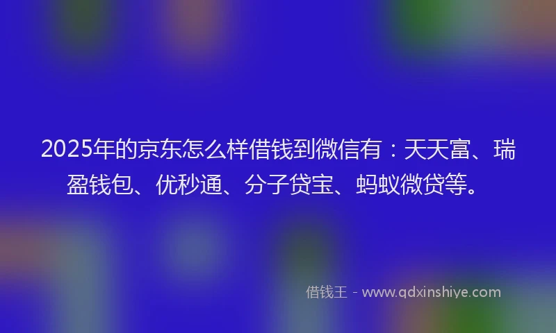 2025年的京东怎么样借钱到微信有：天天富、瑞盈钱包、优秒通、分子贷宝、蚂蚁微贷等。