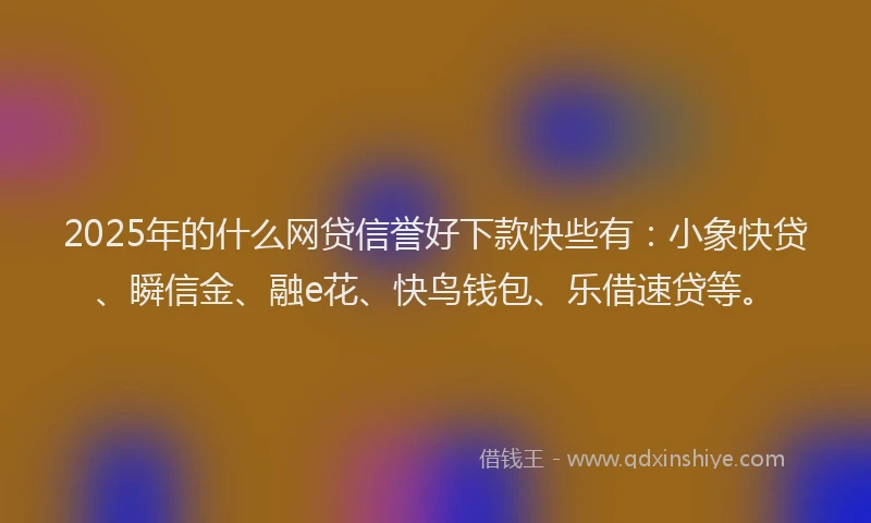 2025年的什么网贷信誉好下款快些有：小象快贷、瞬信金、融e花、快鸟钱包、乐借速贷等。
