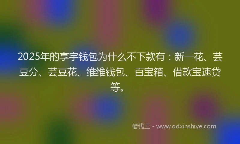 2025年的享宇钱包为什么不下款有：新一花、芸豆分、芸豆花、维维钱包、百宝箱、借款宝速贷等。