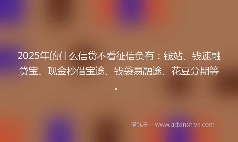 2025年的什么信贷不看征信负有：钱站、钱速融贷宝、现金秒借宝途、钱袋易融途、花豆分期等。