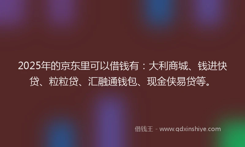 2025年的京东里可以借钱有：大利商城、钱进快贷、粒粒贷、汇融通钱包、现金侠易贷等。