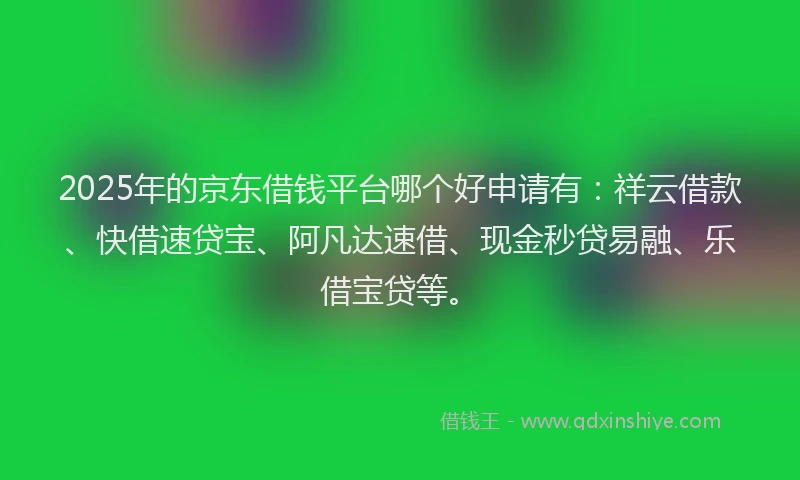 2025年的京东借钱平台哪个好申请有：祥云借款、快借速贷宝、阿凡达速借、现金秒贷易融、乐借宝贷等。