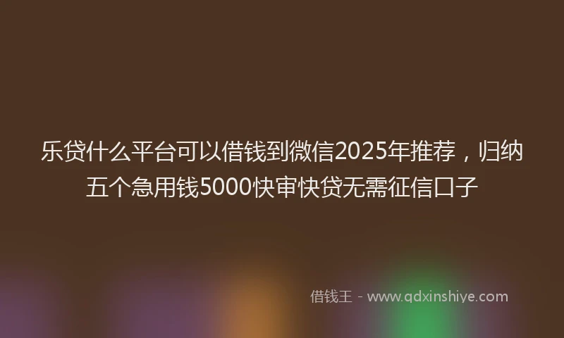 乐贷什么平台可以借钱到微信2025年推荐，归纳五个急用钱5000快审快贷无需征信口子