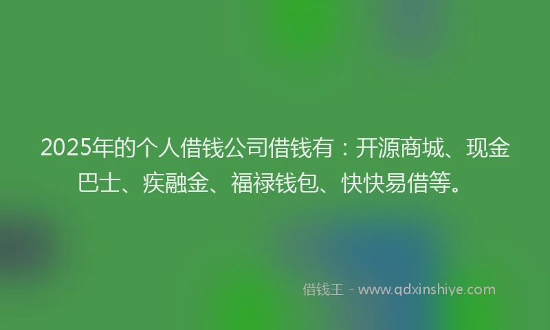 2025年的个人借钱公司借钱有：开源商城、现金巴士、疾融金、福禄钱包、快快易借等。