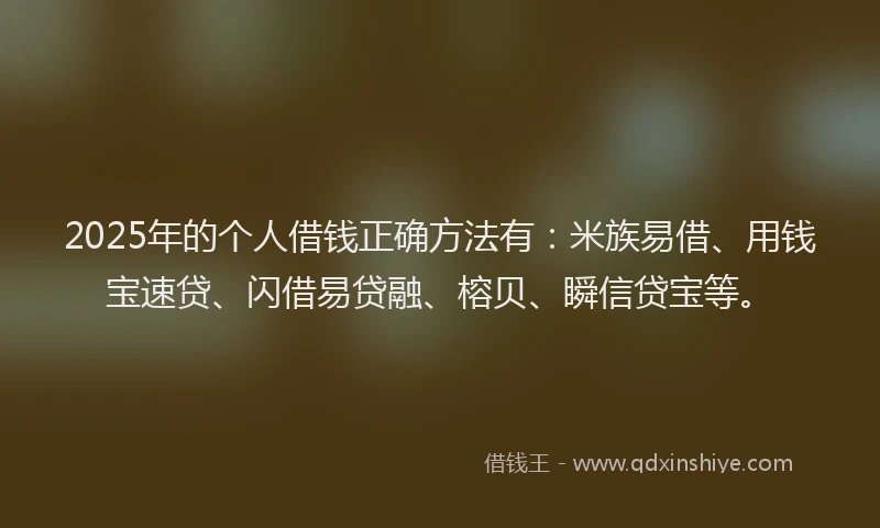 2025年的个人借钱正确方法有：米族易借、用钱宝速贷、闪借易贷融、榕贝、瞬信贷宝等。
