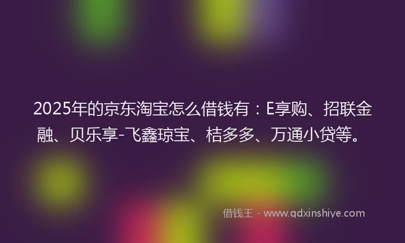 2025年的京东淘宝怎么借钱有：E享购、招联金融、贝乐享-飞鑫琼宝、桔多多、万通小贷等。