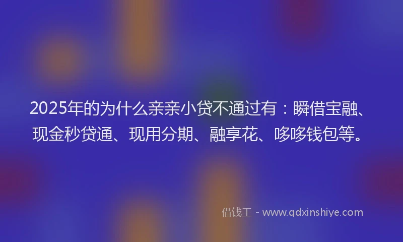 2025年的为什么亲亲小贷不通过有：瞬借宝融、现金秒贷通、现用分期、融享花、哆哆钱包等。