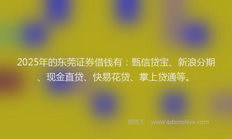2025年的东莞证券借钱有：甄信贷宝、新浪分期、现金直贷、快易花贷、掌上贷通等。