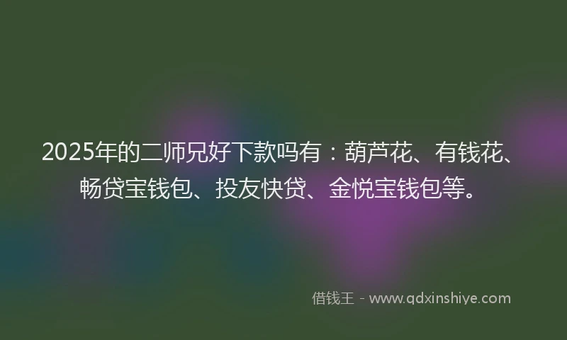2025年的二师兄好下款吗有：葫芦花、有钱花、畅贷宝钱包、投友快贷、金悦宝钱包等。