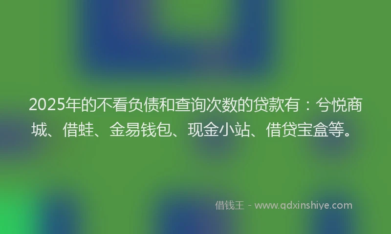 2025年的不看负债和查询次数的贷款有：兮悦商城、借蛙、金易钱包、现金小站、借贷宝盒等。