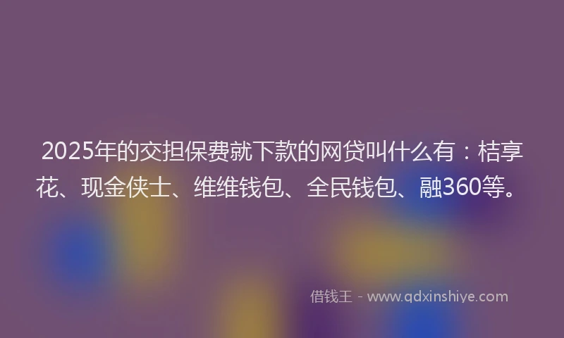 2025年的交担保费就下款的网贷叫什么有：桔享花、现金侠士、维维钱包、全民钱包、融360等。