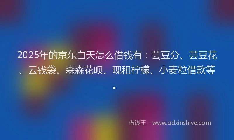 2025年的京东白天怎么借钱有：芸豆分、芸豆花、云钱袋、森森花呗、现租柠檬、小麦粒借款等。