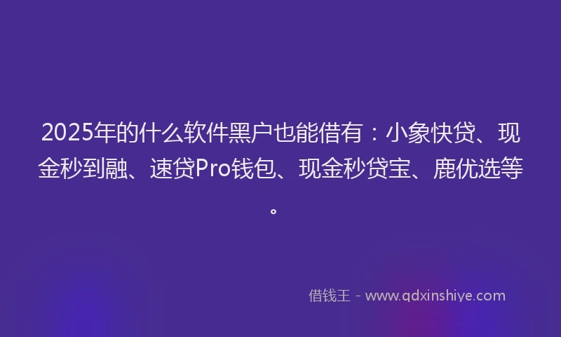2025年的什么软件黑户也能借有：小象快贷、现金秒到融、速贷Pro钱包、现金秒贷宝、鹿优选等。