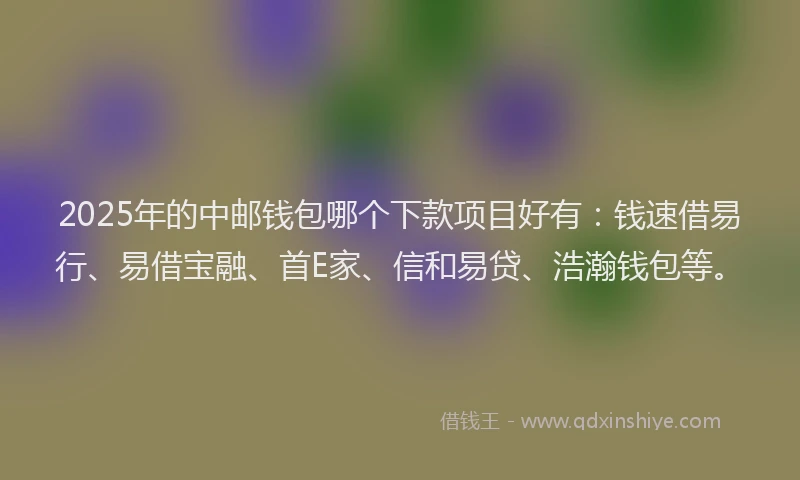 2025年的中邮钱包哪个下款项目好有：钱速借易行、易借宝融、首E家、信和易贷、浩瀚钱包等。
