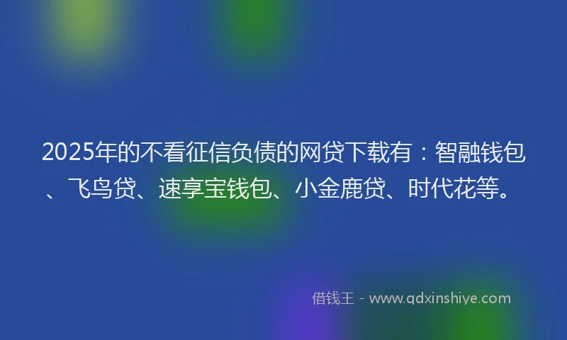 2025年的不看征信负债的网贷下载有：智融钱包、飞鸟贷、速享宝钱包、小金鹿贷、时代花等。