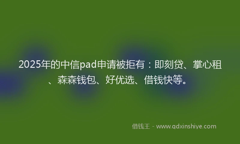 2025年的中信pad申请被拒有：即刻贷、掌心租、森森钱包、好优选、借钱快等。