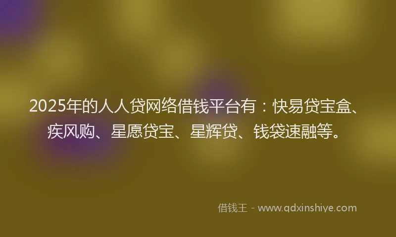 2025年的人人贷网络借钱平台有：快易贷宝盒、疾风购、星愿贷宝、星辉贷、钱袋速融等。