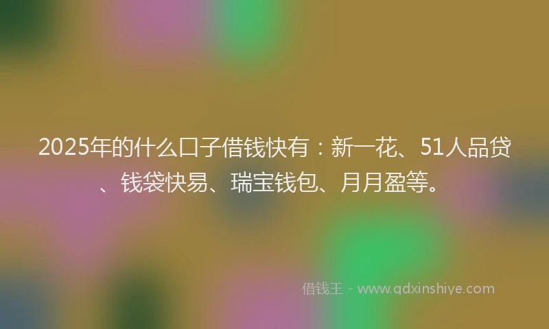2025年的什么口子借钱快有：新一花、51人品贷、钱袋快易、瑞宝钱包、月月盈等。