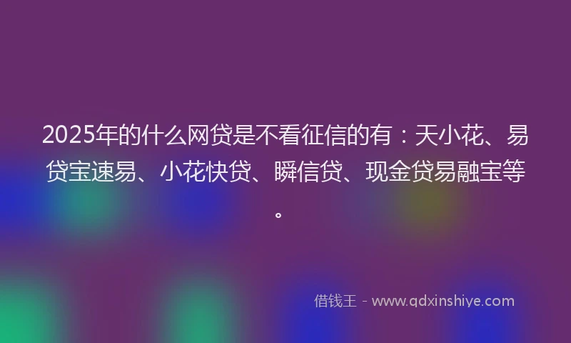 2025年的什么网贷是不看征信的有：天小花、易贷宝速易、小花快贷、瞬信贷、现金贷易融宝等。