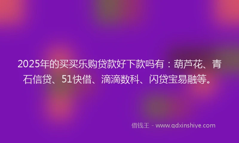 2025年的买买乐购贷款好下款吗有：葫芦花、青石信贷、51快借、滴滴数科、闪贷宝易融等。