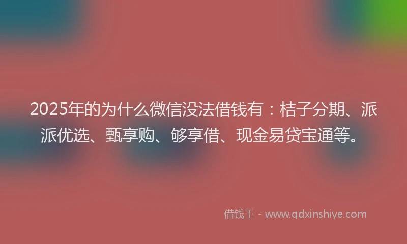 2025年的为什么微信没法借钱有：桔子分期、派派优选、甄享购、够享借、现金易贷宝通等。