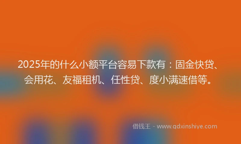 2025年的什么小额平台容易下款有：固金快贷、会用花、友福租机、任性贷、度小满速借等。