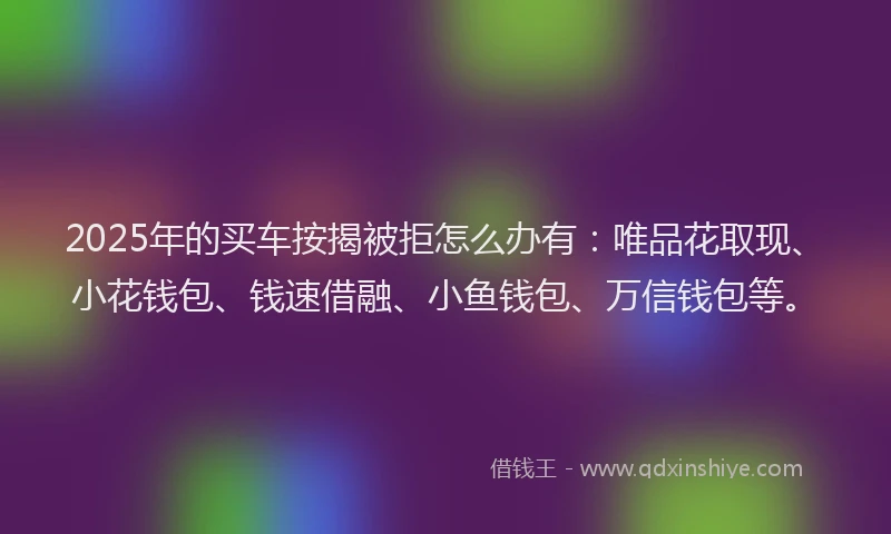 2025年的买车按揭被拒怎么办有：唯品花取现、小花钱包、钱速借融、小鱼钱包、万信钱包等。