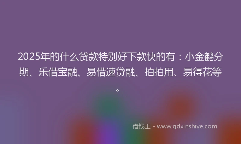 2025年的什么贷款特别好下款快的有：小金鹤分期、乐借宝融、易借速贷融、拍拍用、易得花等。