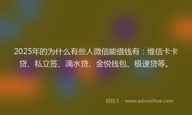 2025年的为什么有些人微信能借钱有：维信卡卡贷、私立签、滴水贷、金悦钱包、极速贷等。