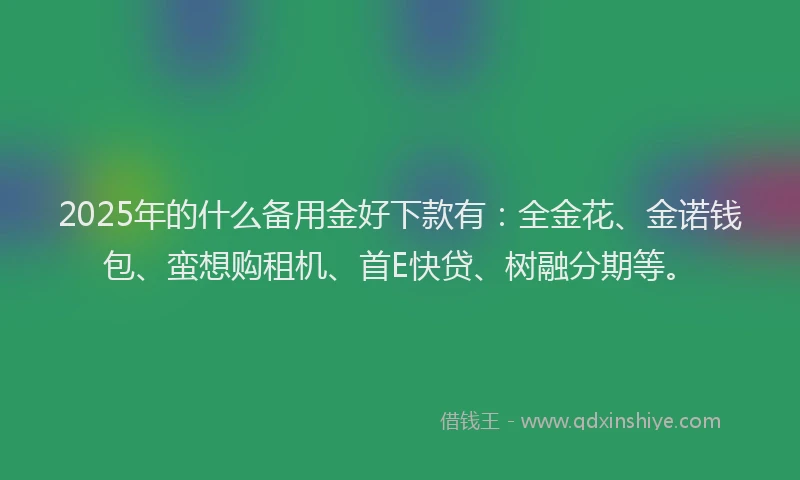 2025年的什么备用金好下款有：全金花、金诺钱包、蛮想购租机、首E快贷、树融分期等。