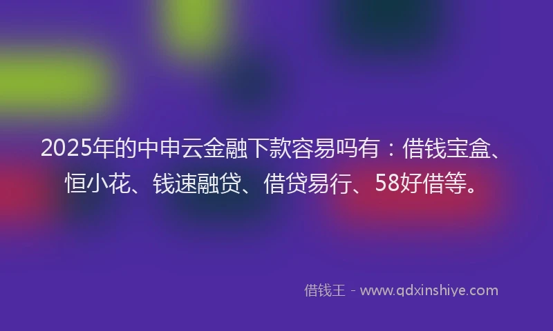 2025年的中申云金融下款容易吗有：借钱宝盒、恒小花、钱速融贷、借贷易行、58好借等。