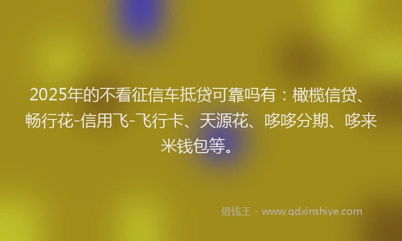 2025年的不看征信车抵贷可靠吗有：橄榄信贷、畅行花-信用飞-飞行卡、天源花、哆哆分期、哆来米钱包等。