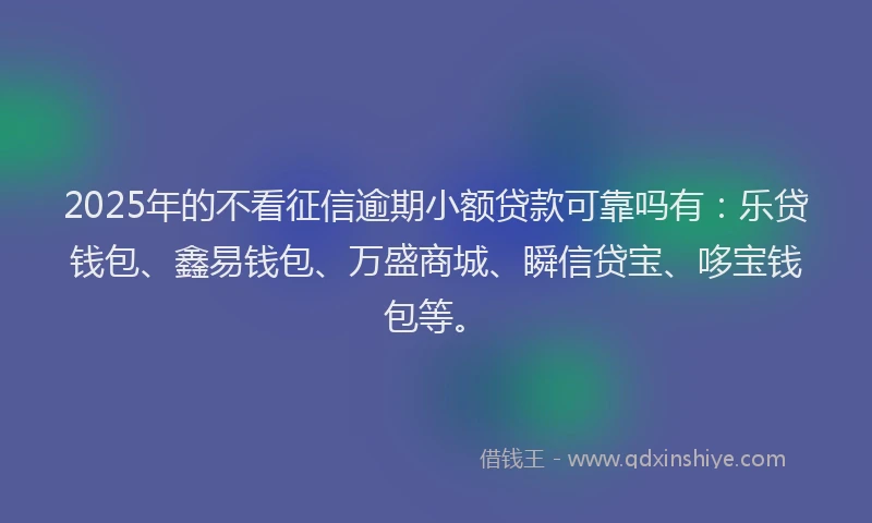 2025年的不看征信逾期小额贷款可靠吗有：乐贷钱包、鑫易钱包、万盛商城、瞬信贷宝、哆宝钱包等。