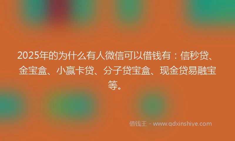 2025年的为什么有人微信可以借钱有：信秒贷、金宝盒、小赢卡贷、分子贷宝盒、现金贷易融宝等。