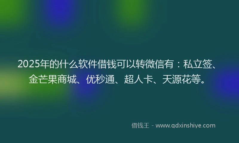 2025年的什么软件借钱可以转微信有：私立签、金芒果商城、优秒通、超人卡、天源花等。