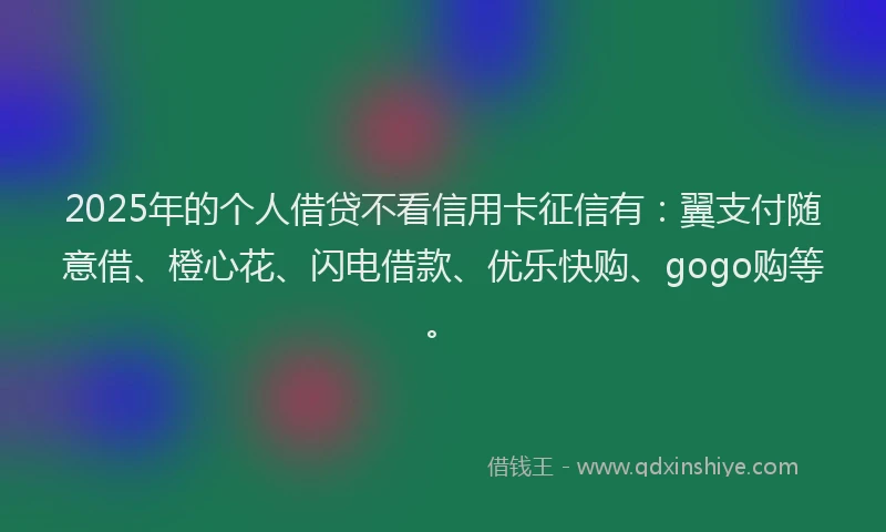 2025年的个人借贷不看信用卡征信有：翼支付随意借、橙心花、闪电借款、优乐快购、gogo购等。