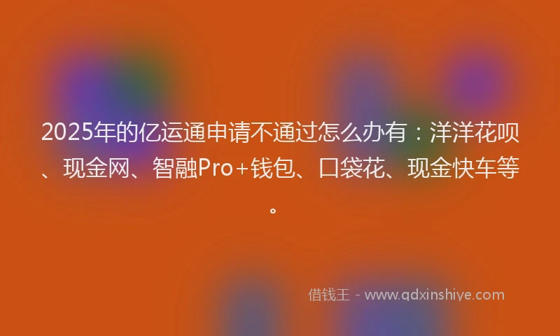 2025年的亿运通申请不通过怎么办有：洋洋花呗、现金网、智融Pro+钱包、口袋花、现金快车等。
