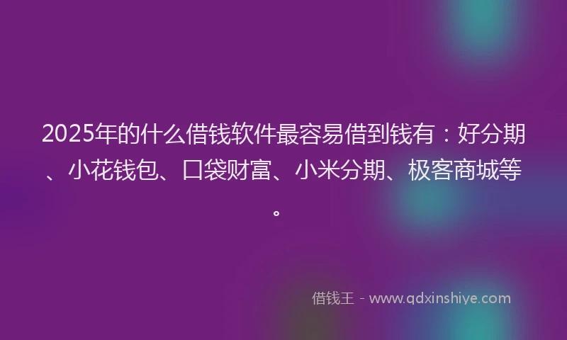 2025年的什么借钱软件最容易借到钱有：好分期、小花钱包、口袋财富、小米分期、极客商城等。