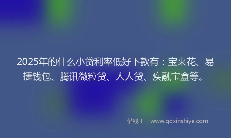 2025年的什么小贷利率低好下款有：宝来花、易捷钱包、腾讯微粒贷、人人贷、疾融宝盒等。