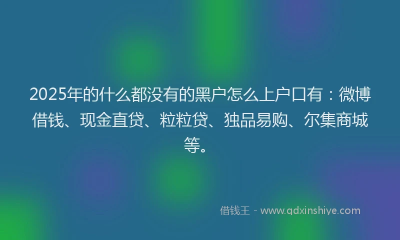 2025年的什么都没有的黑户怎么上户口有：微博借钱、现金直贷、粒粒贷、独品易购、尔集商城等。