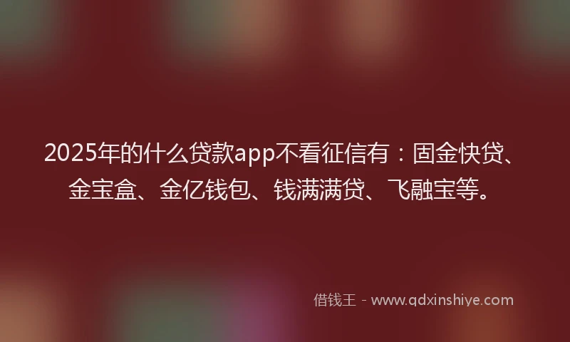 2025年的什么贷款app不看征信有：固金快贷、金宝盒、金亿钱包、钱满满贷、飞融宝等。