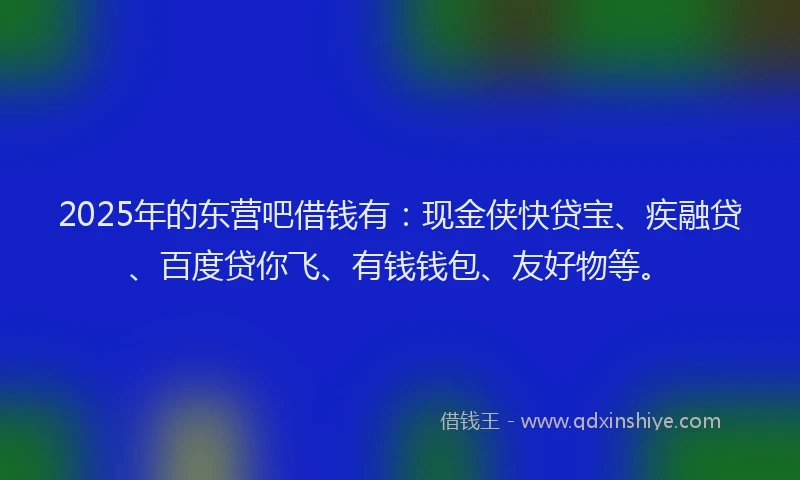 2025年的东营吧借钱有：现金侠快贷宝、疾融贷、百度贷你飞、有钱钱包、友好物等。