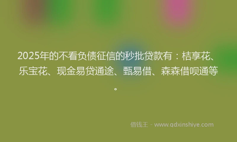 2025年的不看负债征信的秒批贷款有：桔享花、乐宝花、现金易贷通途、甄易借、森森借呗通等。