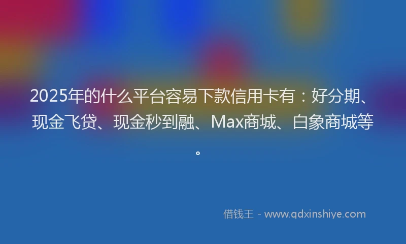 2025年的什么平台容易下款信用卡有：好分期、现金飞贷、现金秒到融、Max商城、白象商城等。