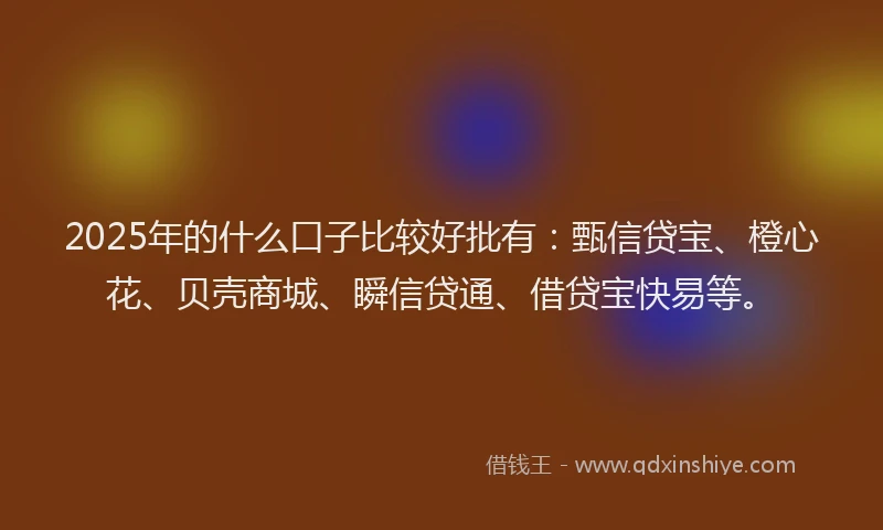 2025年的什么口子比较好批有：甄信贷宝、橙心花、贝壳商城、瞬信贷通、借贷宝快易等。