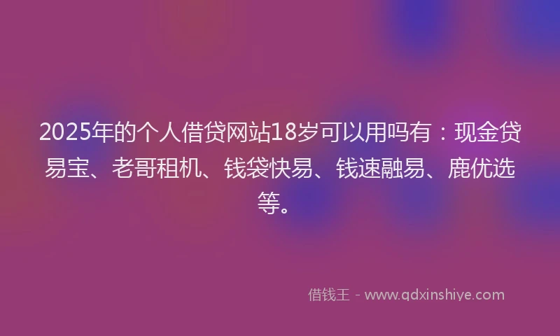 2025年的个人借贷网站18岁可以用吗有：现金贷易宝、老哥租机、钱袋快易、钱速融易、鹿优选等。