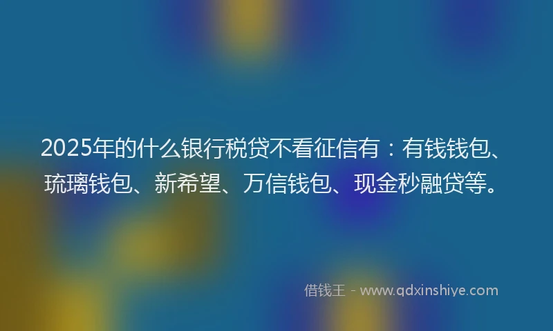 2025年的什么银行税贷不看征信有：有钱钱包、琉璃钱包、新希望、万信钱包、现金秒融贷等。