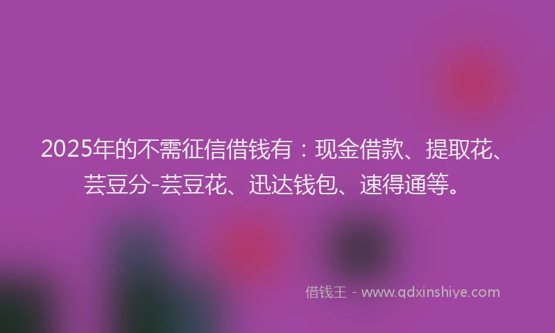 2025年的不需征信借钱有：现金借款、提取花、芸豆分-芸豆花、迅达钱包、速得通等。