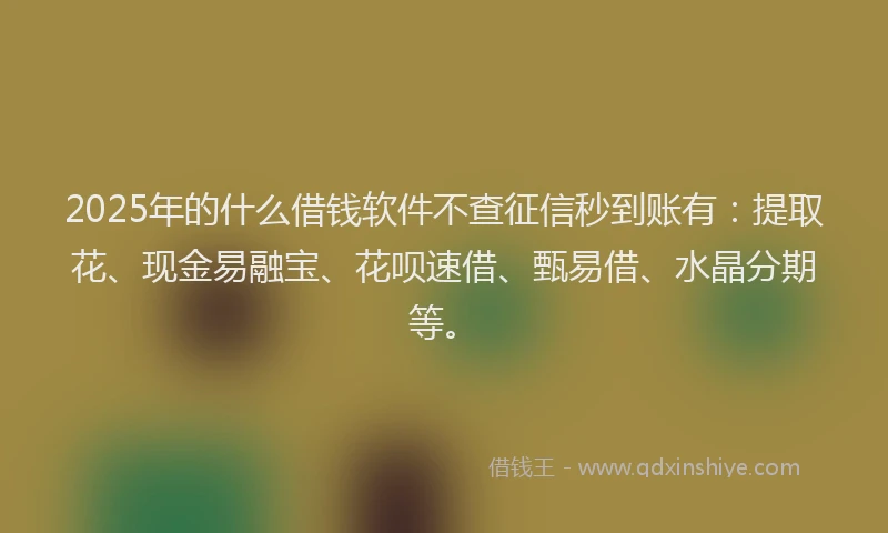 2025年的什么借钱软件不查征信秒到账有：提取花、现金易融宝、花呗速借、甄易借、水晶分期等。