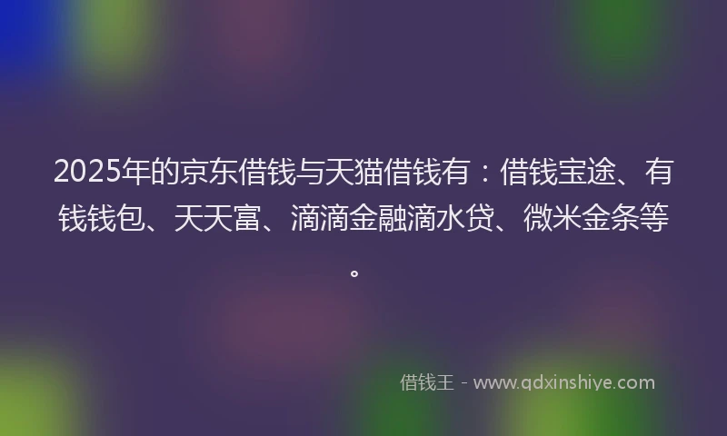 2025年的京东借钱与天猫借钱有：借钱宝途、有钱钱包、天天富、滴滴金融滴水贷、微米金条等。